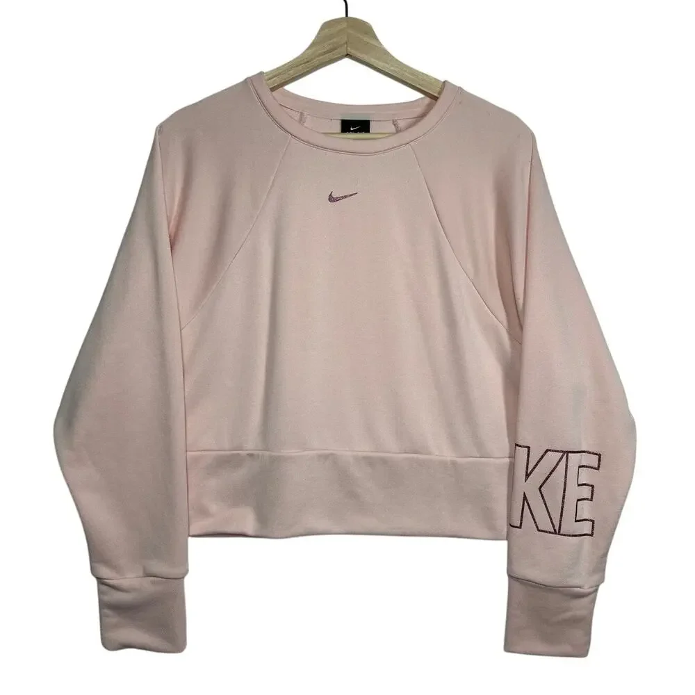Nike Women's Center Swoosh Crop Crew Neck Sweatshirt Long Sleeves Pink Size M